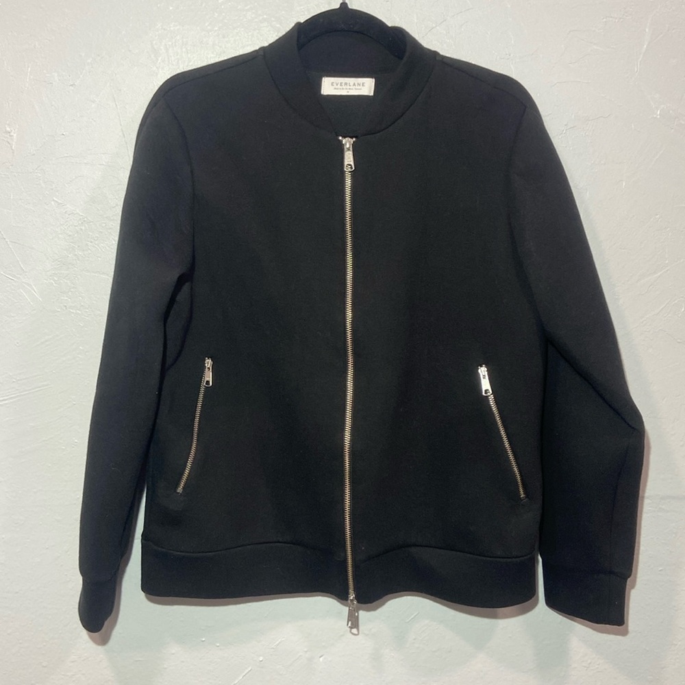 Everlane Street Fleece Bomber Jacket Scuba Zip Up Pockets Black Size M
